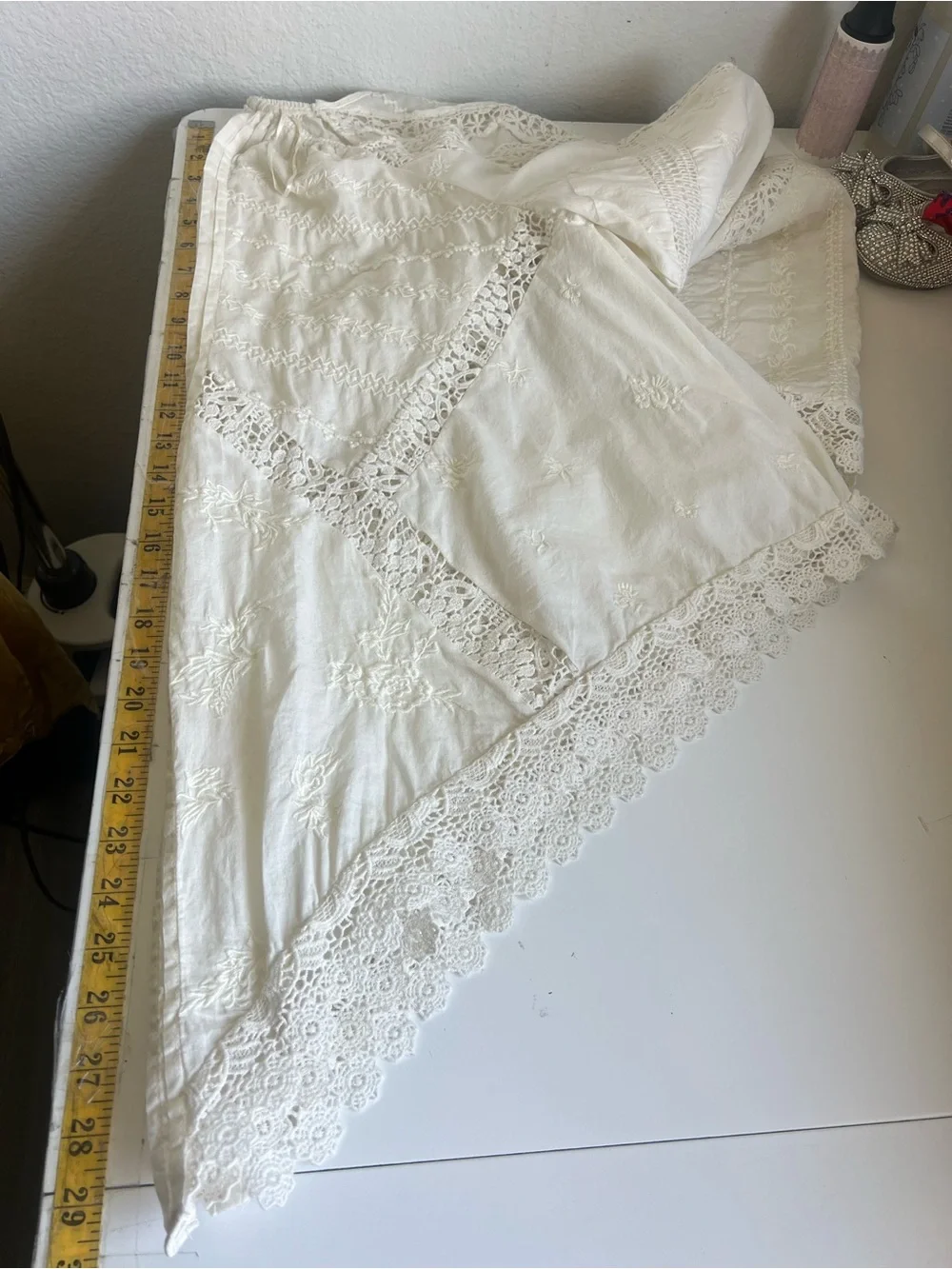 Free People Wildflower Muse Mini Dress IvoryEgret Embroidered/Crochet Cotton NWT